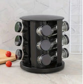 Porta Temperos Giratório Preto com Potes de Vidro