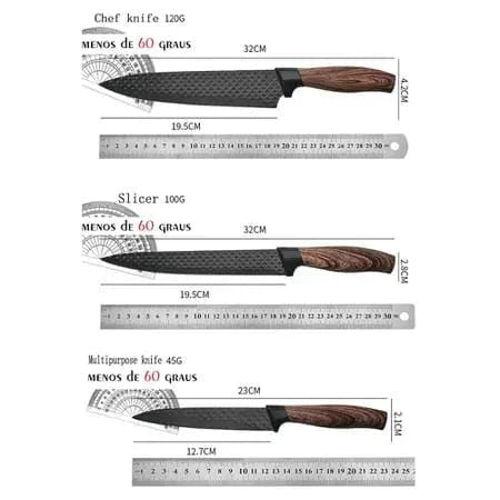 Conjunto de Facas Inox Antiaderente com Tesoura e Descascador
