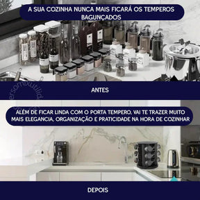 Porta Temperos Giratório Preto com Potes de Vidro