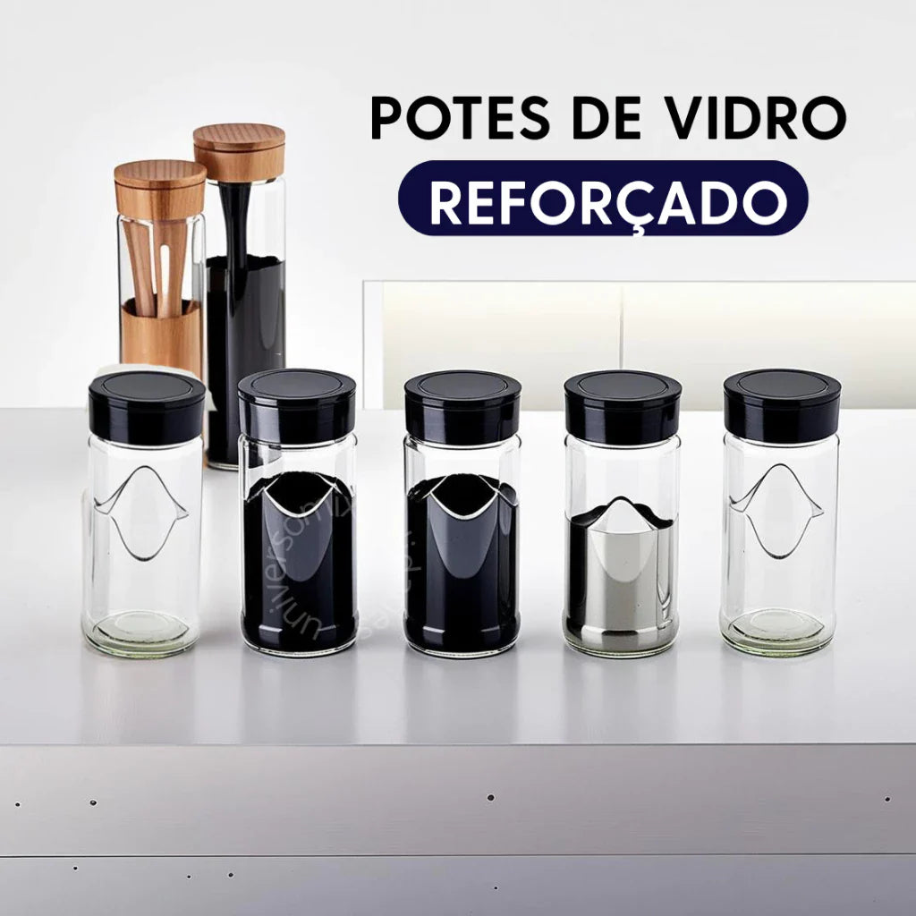 Porta Temperos Giratório Preto com Potes de Vidro