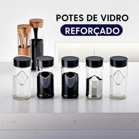 Porta Temperos Giratório Preto com Potes de Vidro