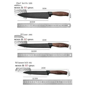 Conjunto de Facas Inox Antiaderente com Tesoura e Descascador